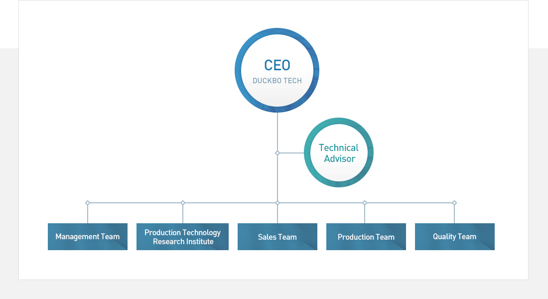 CEO / Technical Advisor / Management Team / Production Technology Research Institute / Sales Team / Production Team / Quality Team